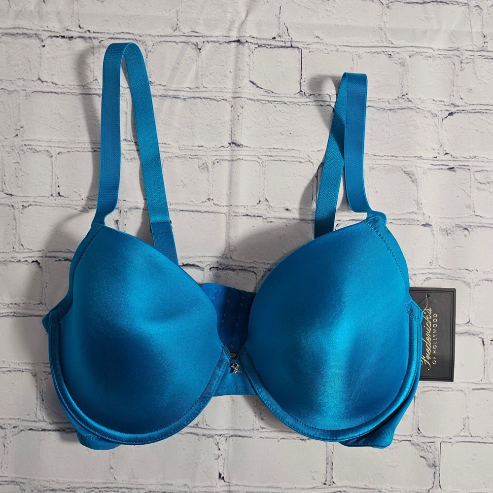 NEW Frederick's of Hollywood EXTREME Blue Satin Balconette Bra 32DD‎